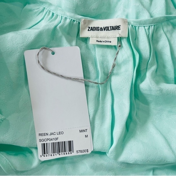 Zadig & Voltaire Medium Reen Ruffle Neck Silk Maxi Dress Mint Green $578 NWT - Picture 10 of 16